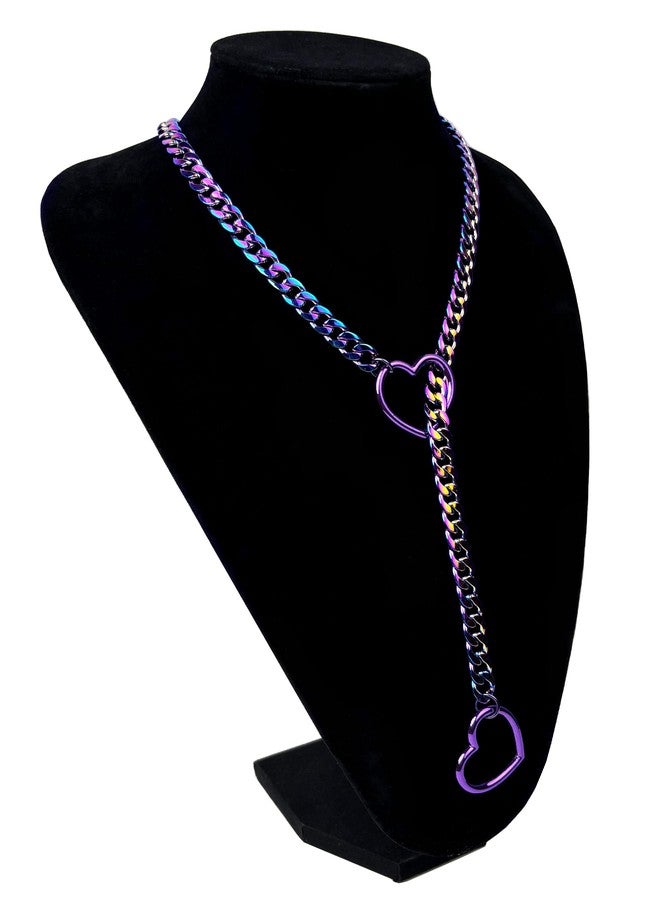 EverGlimp Rainbow Slip Chain Necklace For Women, Purple Heart-Shaped O-Ring,Adjustable Lengths,Cuban Chunky Chain Lariat Y-Necklace Jewelry (Purple, Length 25'') - Image 4
